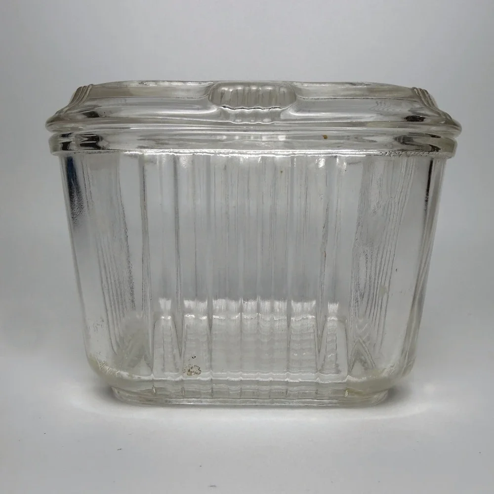 Federal Glass Refrigerator Dish 4.25in Clear Ribbed Vegetable Fridgie MCM 40's